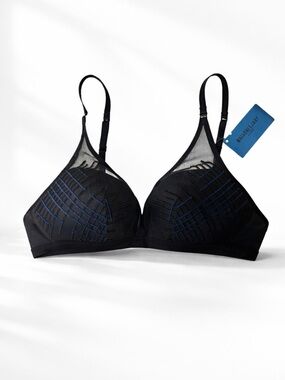 Maison Lejaby Vibes Mesh Bralette Black Blue 36A NWT